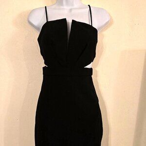 Bebe Black Deep V Cutout Crepe Midi Dress